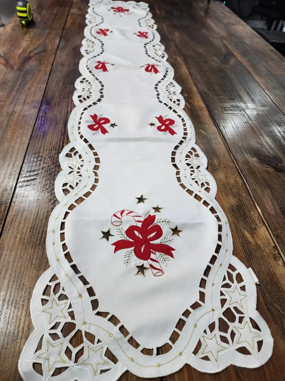 Elegant Christmas Embroidered Table Runner 13 x 70 Inch Cutwork